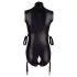 Cottelli Bondage - sjajni body bez rukava i lisice za ruke - crni - XL