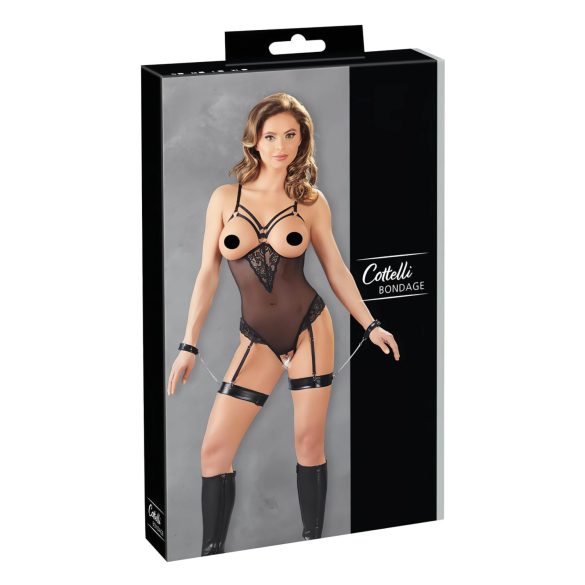 Cottelli Bondage - crni body s metalnim prstenom i lisicama - XL