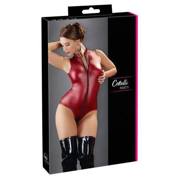 Cottelli Party - sjajni crveni body bez rukava s patentnim zatvaračem - XL