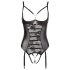 Abierta Fina - Sjajan čipkasti body s otvorima (crni) - 85C/L