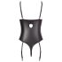 Abierta Fina - Sjajan čipkasti body s otvorima (crni) - 85C/L