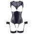 Cottelli Bondage - sjajni otvoreni body i lisice za ruke (crni) - L