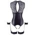 Cottelli Bondage - sjajni otvoreni body i lisice za ruke (crni) - L
