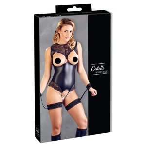 Cottelli Bondage - sjajno otvoreno tijelo s držačima za ruke (crno) - XL