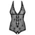 Obsessive Fiorenta - biserna otvorena čipkasta body (crna) - L/XL