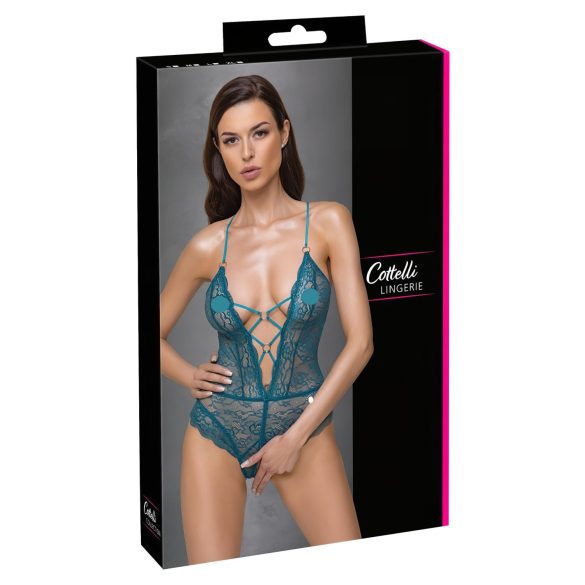 Cottelli - čipkasti otvoreni body s vezicama (zeleni) - XL