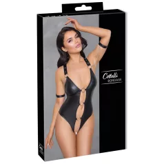 Cottelli Bondage - otvoreni body s prstenovima - sjajni crni