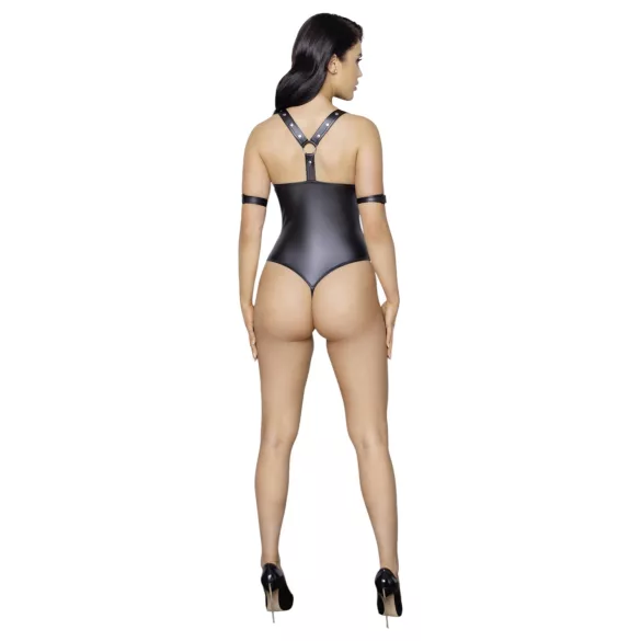 Cottelli Bondage - otvoreni body s prstenovima - sjajni crni - M