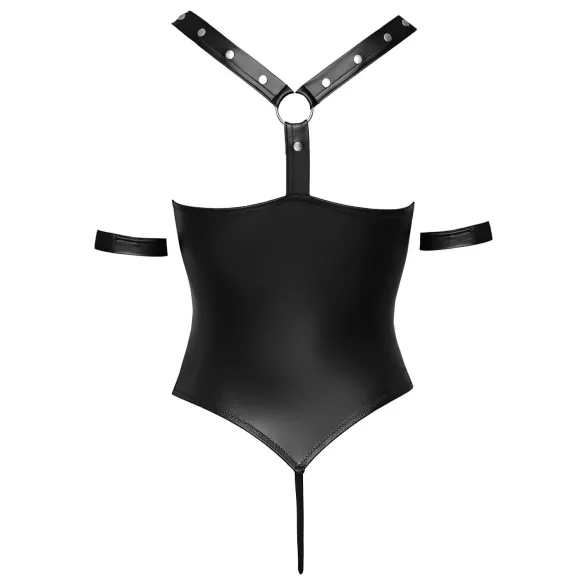 Cottelli Bondage - otvoreni body s prstenovima - sjajni crni - M