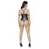 Cottelli Bondage - sjajni otvoreni body s prstenovima (crni) - XL