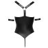Cottelli Bondage - sjajni otvoreni body s prstenovima (crni) - XL