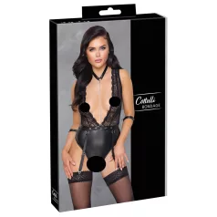 Cottelli Bondage - čipkasti body s ovratnikom - crni - M