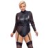 Cottelli Bondage Plus Size - čipkasti body s dugim rukavima (crna)