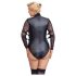 Cottelli Bondage Plus Size - čipkasti body s dugim rukavima (crna) - 2XL