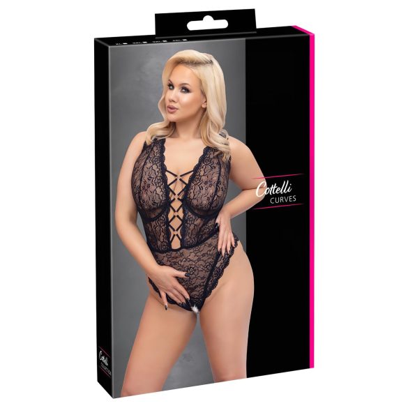 Cottelli Curves Plus Size - prozirni uzorak body (crna)
