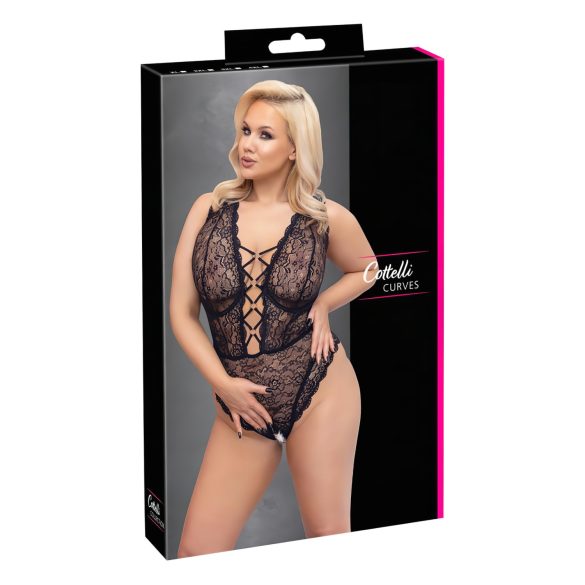 Cottelli Curves Plus Size - prozirni uzorak body (crna)