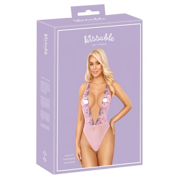 Kissable - body s ružičastim vezom - roza - L/XL