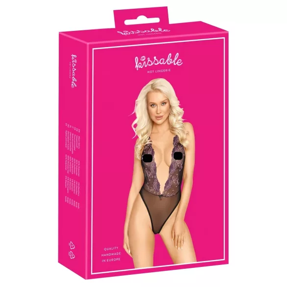 Kissable - crni body s ružičastim vezom - L/XL