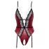 Abierta Fina - otvoreni body s halterima za čarape - crno-crveni