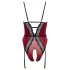 Abierta Fina - otvoreni body s halterima za čarape - crno-crveni