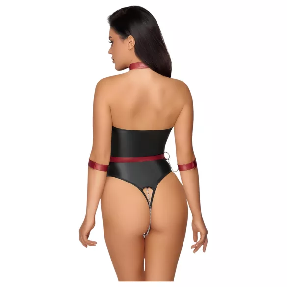 Cottelli Bondage - sjajni bodi i lisice za ruke - crna - M