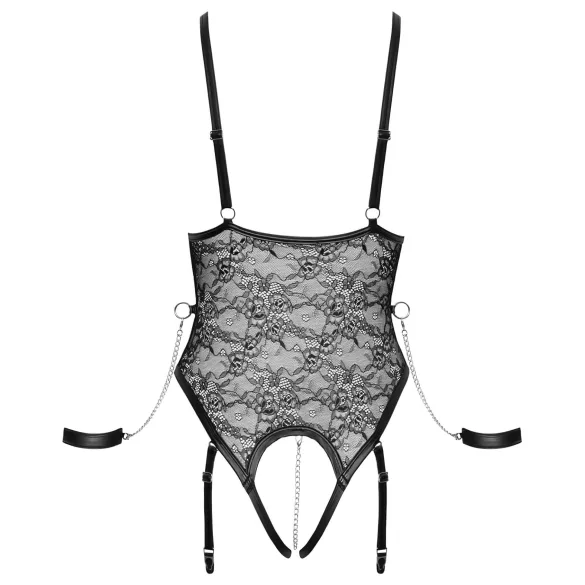 Cottelli Bondage - otvoreni body s lisicama - crna