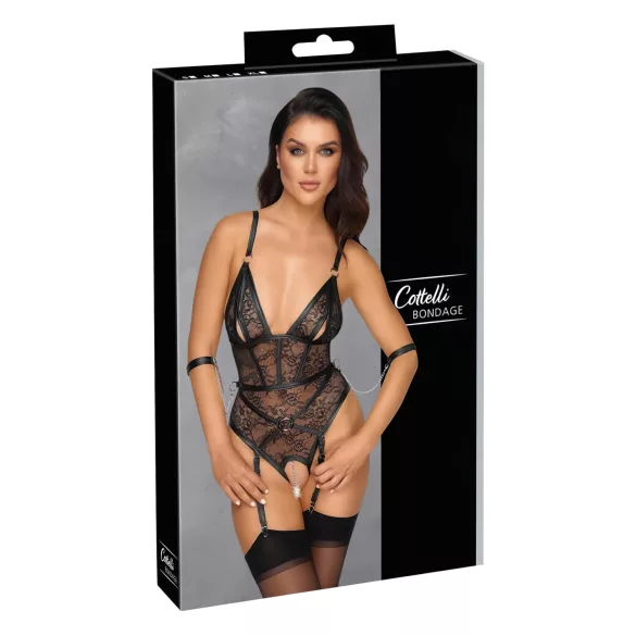 Cottelli Bondage - otvoreni body s lisicama - crna