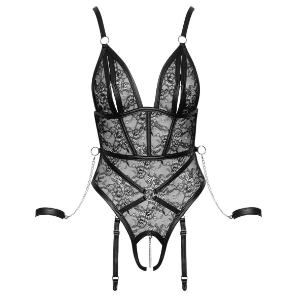 Cottelli Bondage - otvoreni body s lisicama - crna - L