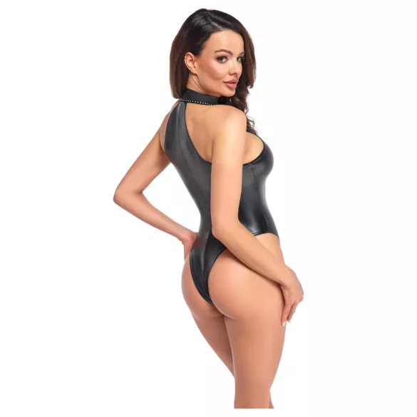 Noir - sjajni body s ovratnikom (crni) - XL