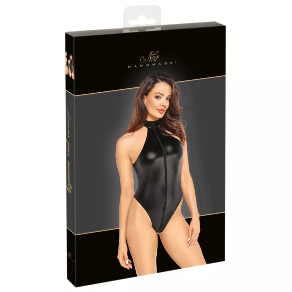 Noir - sjajni body s ovratnikom (crni) - XL