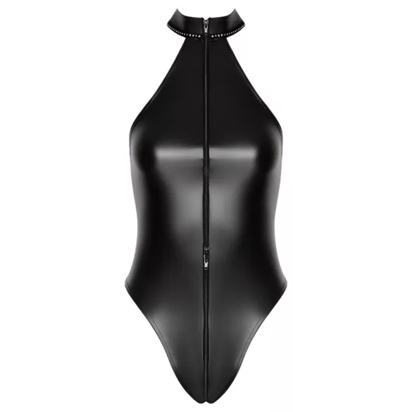 Noir - sjajni body s ovratnikom (crni) - XL