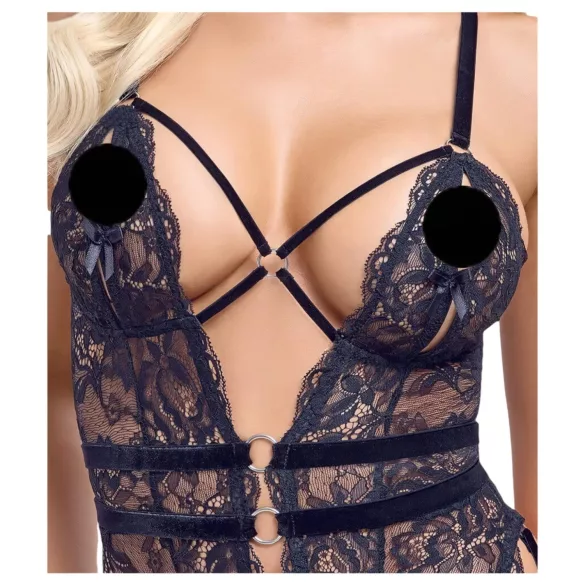 Cottelli - otvoreni seksi body s remenčićima - crna