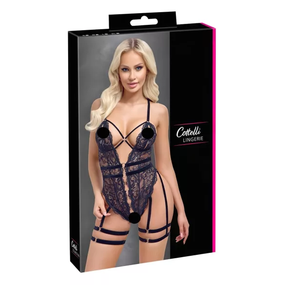 Cottelli - otvoreni seksi body s remenčićima - crna