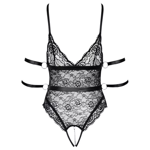 Cottelli Bondage - otvoreni čipkasti bodi - crna - L