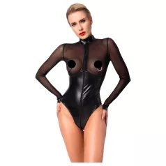 Noir - sjajni body s prozirnim umetkom - crni - XL
