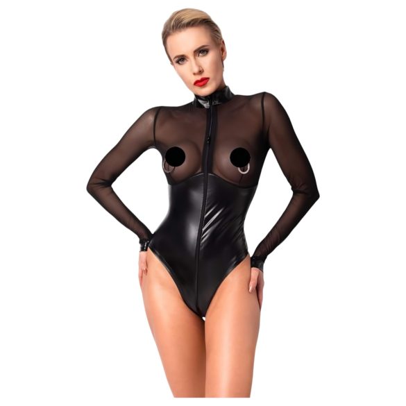 Noir - sjajni bodi s prozirnim umetkom (crna) - XL