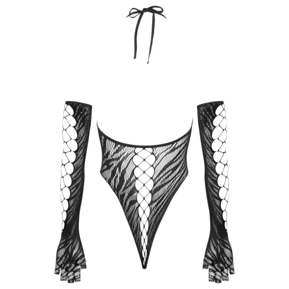 Cottelli - erotski bodi s rukavicama - crni - S-L