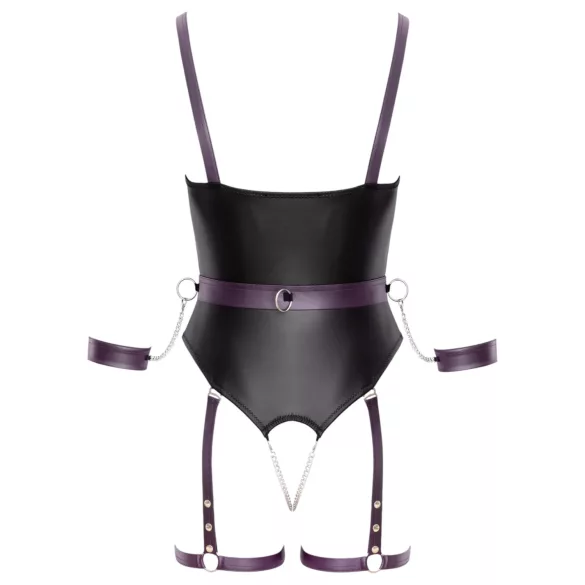 Cottelli - otvoreni bondage bodi s lisicama - crna - L