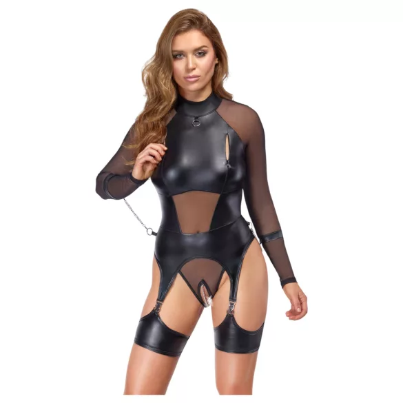 Cottelli Bondage - prozirni top s lisicama - crna