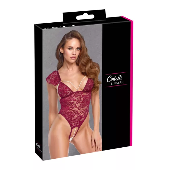 Cottelli - čipkasti body s perlicama - crvena - M