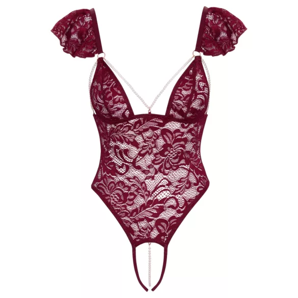 Cottelli - čipkasti body s perlicama - crvena - M