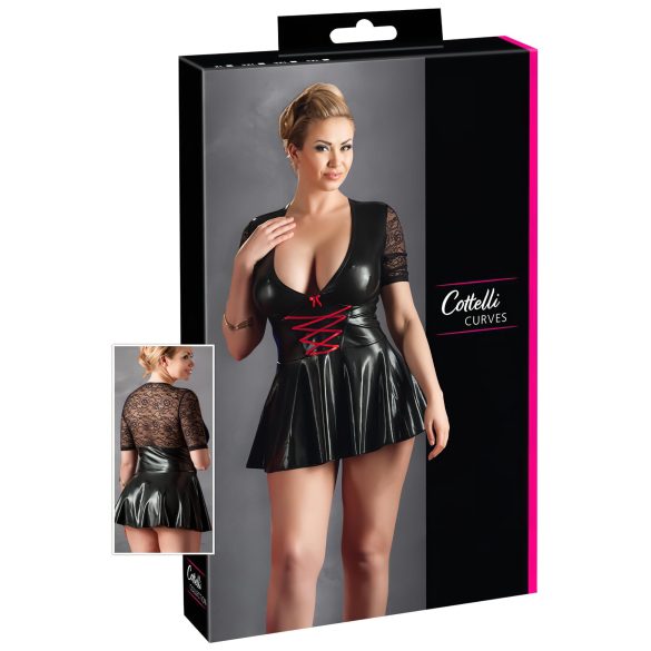 Cottelli Plus Size - crna haljina s crvenim korzetom