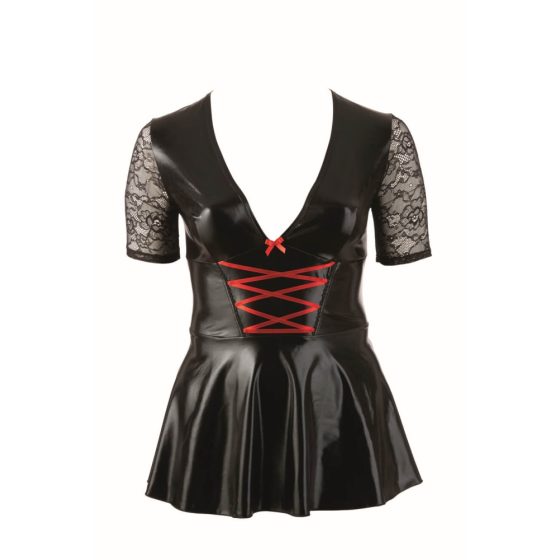 Cottelli Plus Size - svijetla haljina s crvenom čipkom (crna) - XXL