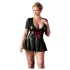 Cottelli Plus Size - sjajna haljina s crvenim korzetom - crna - XXXXL