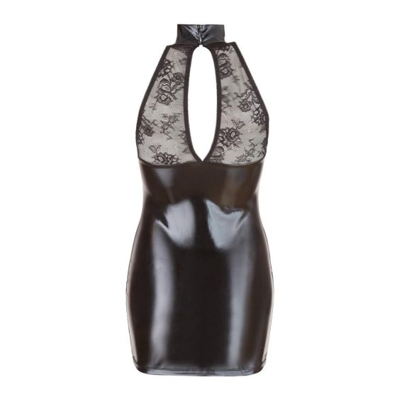 Cottelli - Čipkana sjajna mini haljina s remenom oko vrata (crna)