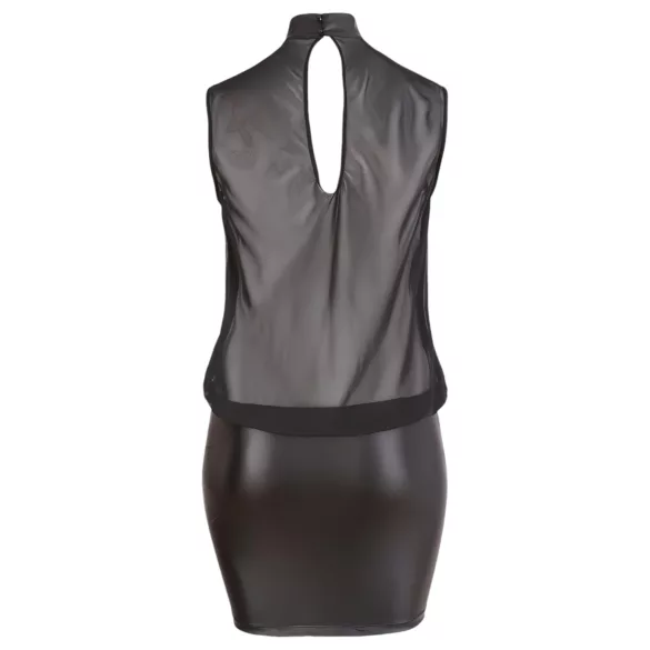 Cottelli Plus Size - seksi haljina od sjajnog šifona - crna - 2XL