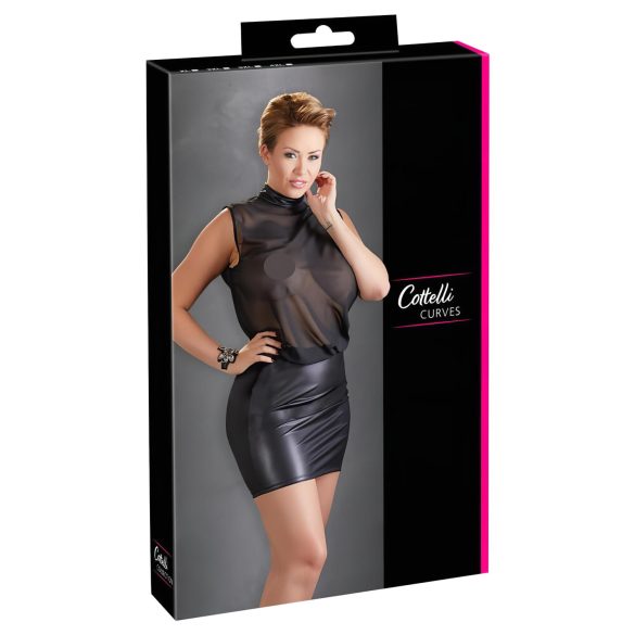 Cottelli Plus Size - crna sjajna šifonska haljina - 3XL