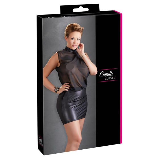Cottelli Plus Size - sjajna haljina od šifona (crna) - 3XL