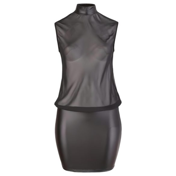 Cottelli Plus Size - seksi haljina od sjajnog šifona - crna - 4XL