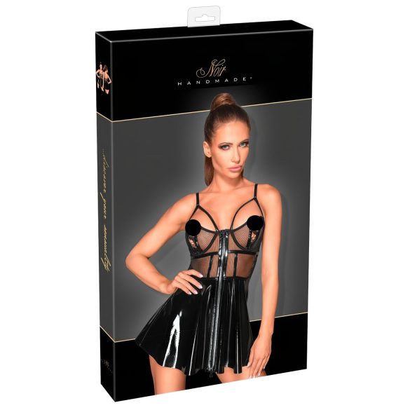 Noir - haljina od laka s mrežastim umecima (crna) - XL